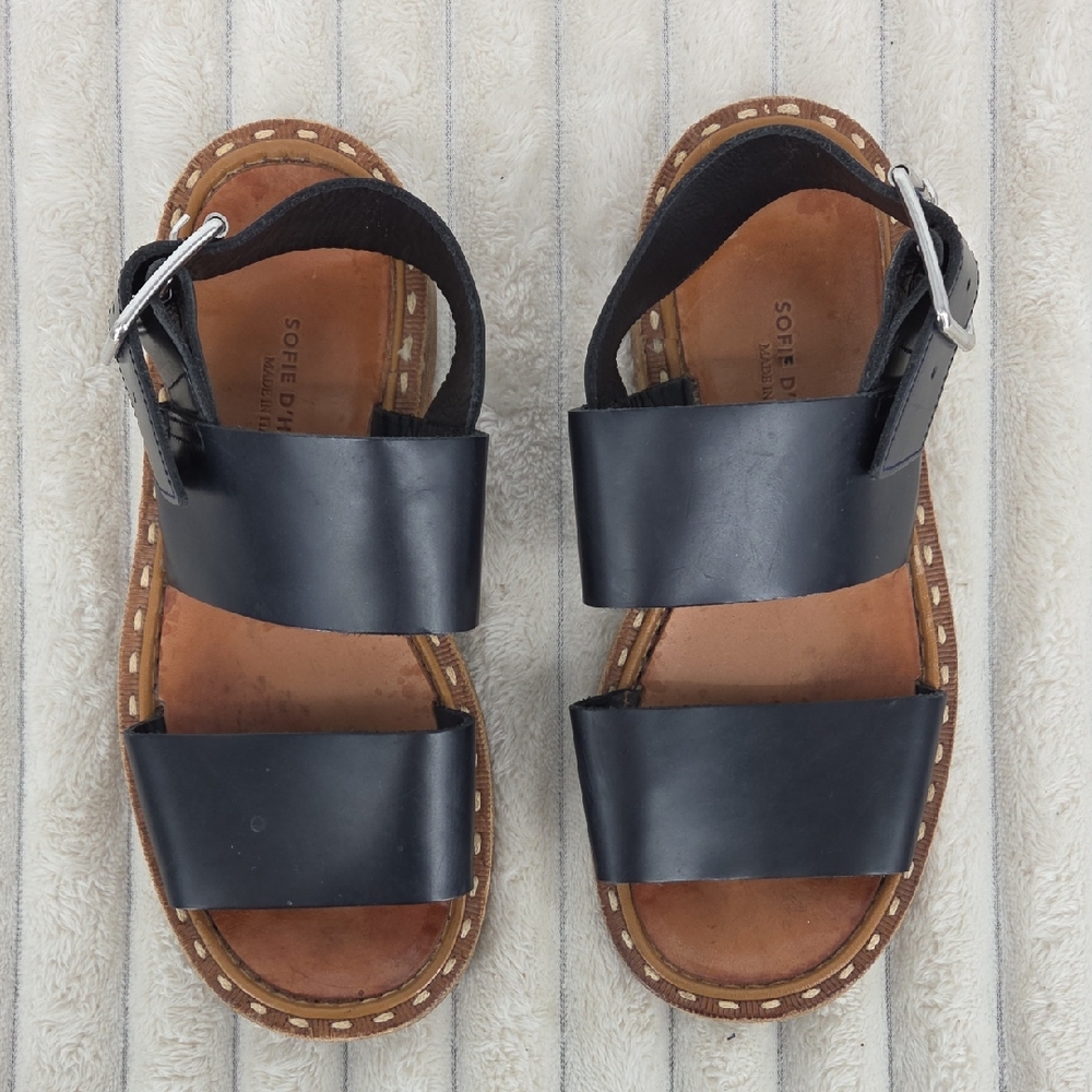 Sofie D'Hoore Black Leather Double-Strap Sandals